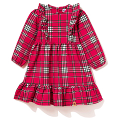 Czerwona sukienka dziewczęca w kratę z falbankami
