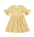 Bawełniana sukienka z szerokim rękawkiem, żółta w kwiaty