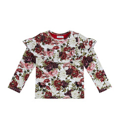 Bluzka z falbanką, długi rękaw Czerwone Kwiaty