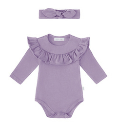 Zestaw body z falbanką i opaska z supełkiem, fioletowy