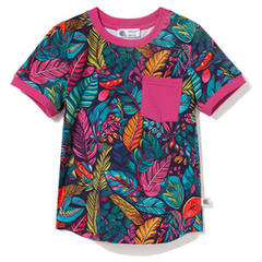 T-shirt bawełniany z kieszonką Tropikalne liście