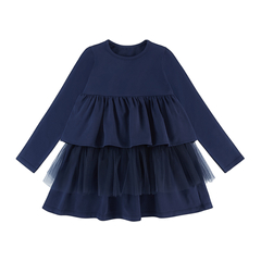 Sukienka z tiulową falbanką, granatowa