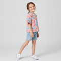 Bawełniany t-shirt oversize dziewczęcy Koralowe Kwiaty