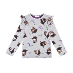 Bluzka z falbanką, długi rękaw Sowa