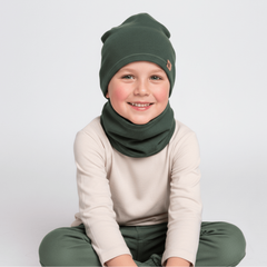Komplet czapka i komin prążkowany, khaki