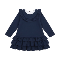 Sukienka dziewczęca z falbankami, granatowa