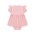 Body z sukienką różowe falbanka, krótki rękaw