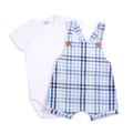 Komplet bawełniany body i ogrodniczki w kratę niebieskie 