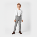 Spodnie chłopięce z szelkami, szara pepitka