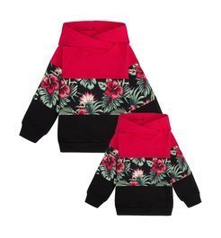 Zestaw bluz czarno-czerwonych w kwiaty dla mamy i córki