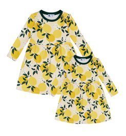 Zestaw sukienek bawełnianych dla mamy i córki, żółte w cytryny