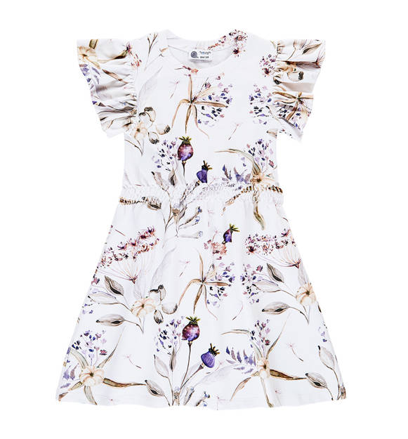 Bawełniana sukienka Wingsi z gumką Fioletowe kwiaty