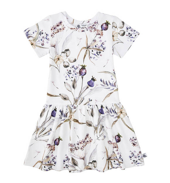 Bawełniana sukienka z krótkim rękawem Fioletowe kwiaty