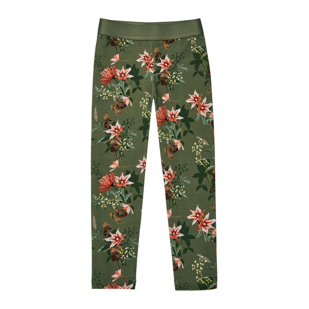 Bawełniane legginsy zielone w kwiaty
