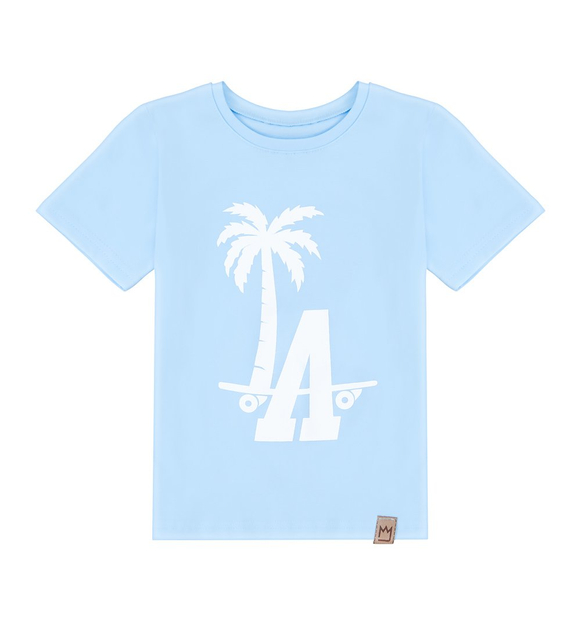 Bawełniany t-shirt, błękitny z palmą 