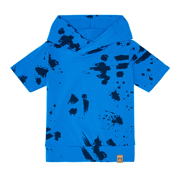 Bawełniany t-shirt z kapturem niebieski w plamki