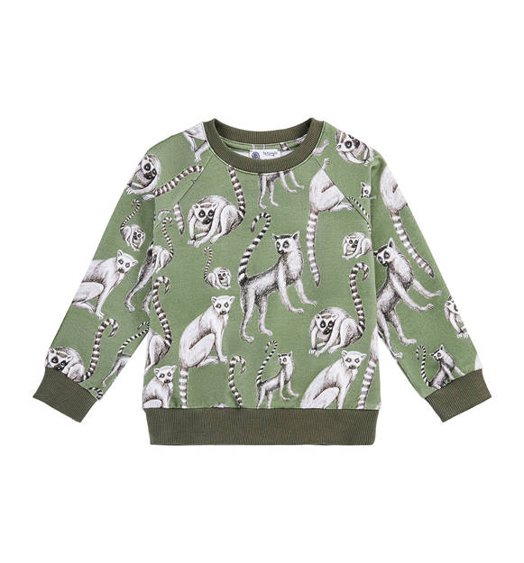 Bluza bawełniana prosta, zielona Lemury