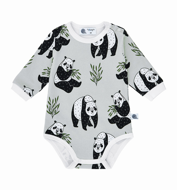 Body bawełniane szare Panda, długi rękaw