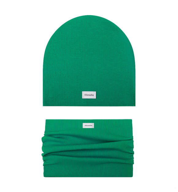 Komplet czapka prążkowana z kominem classic, zielony