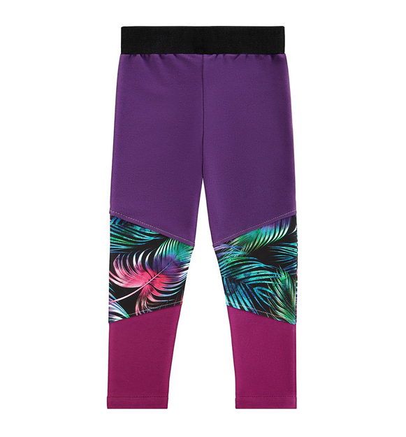 Legginsy fioletowe w kolorowe piórka