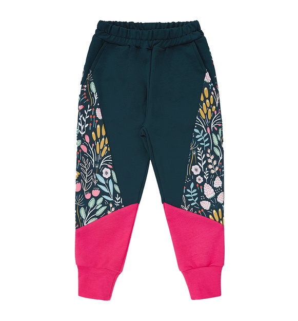Spodnie z kieszeniami różowo-zielona Maliny i motyle