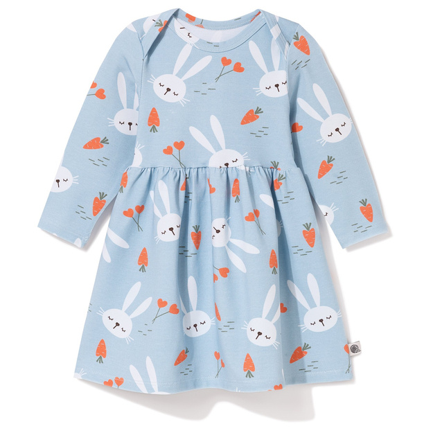 Sukienka bawełniana niemowlęca, błękitna w króliczki 