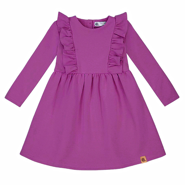 Sukienka bawełniana z falbanką purpurowa