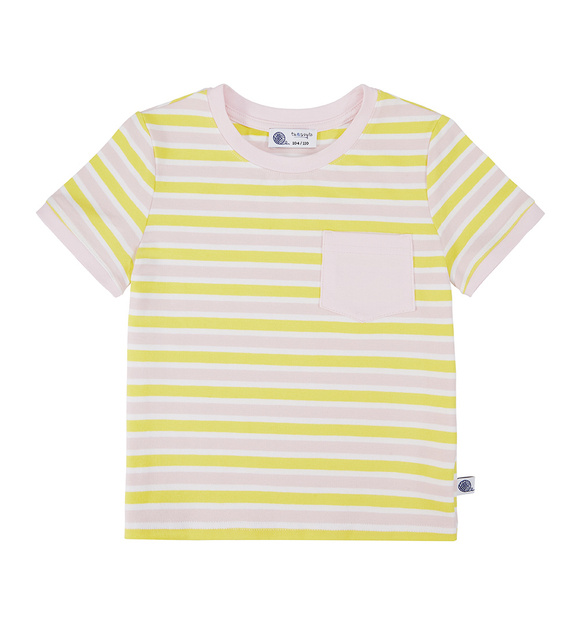 T-shirt z kieszonką w paski limonkowo-różowe