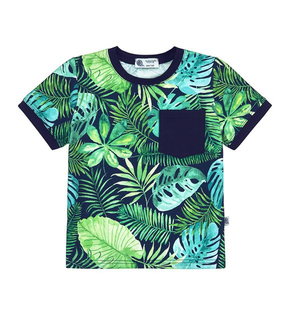 T-shirt z kieszonką w zielone liście