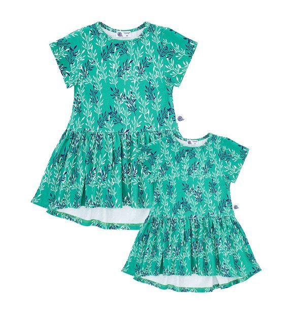 Zestaw sukienek z falbanką krótki rękaw, zielone w gałązki
